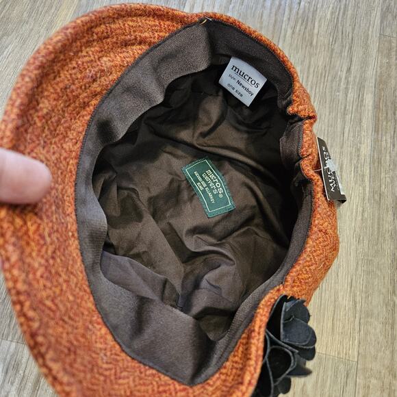 Mucros Weavers Ireland 100% Wool Orange Tweed Newsboy Hat Floral Preppy NWT - Picture 7 of 8